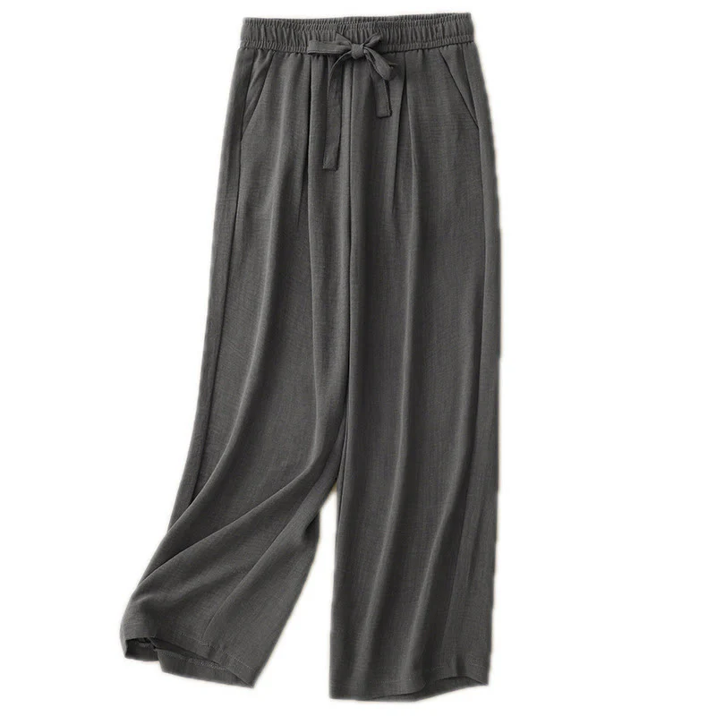 Pantaloni da donna in cotone a gamba larga con tasche, modello Buddha Stones, casual, estivi, con lacci e texture. - Image 16