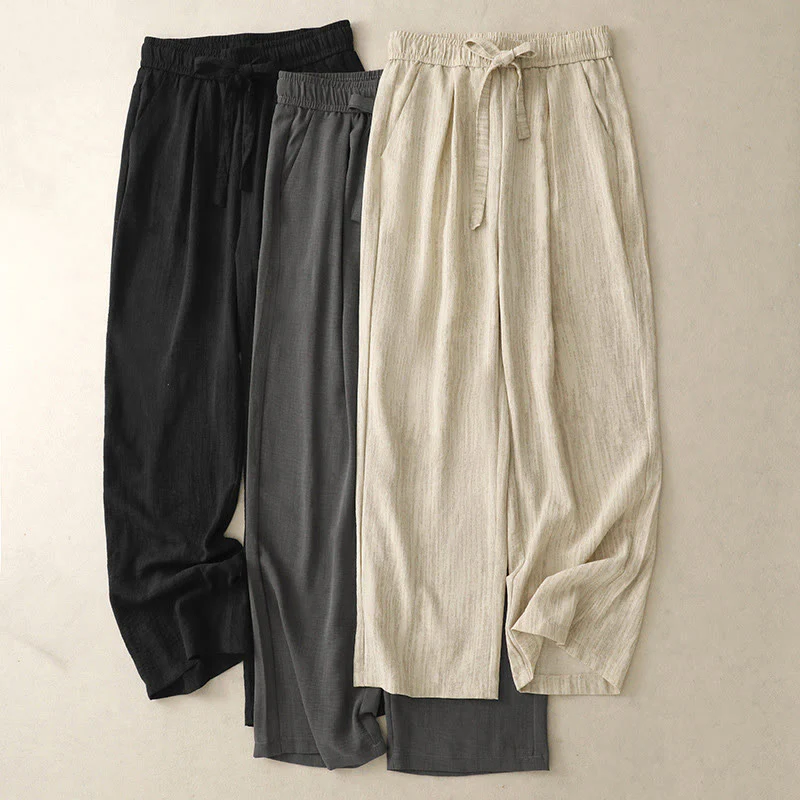 Pantaloni da donna in cotone a gamba larga con tasche, modello Buddha Stones, casual, estivi, con lacci e texture. - Image 17