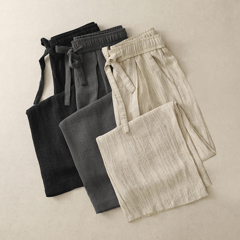 Pantaloni da donna in cotone a gamba larga con tasche, modello Buddha Stones, casual, estivi, con lacci e texture. - Image 18