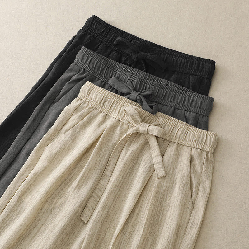 Pantaloni da donna in cotone a gamba larga con tasche, modello Buddha Stones, casual, estivi, con lacci e texture. - Image 19