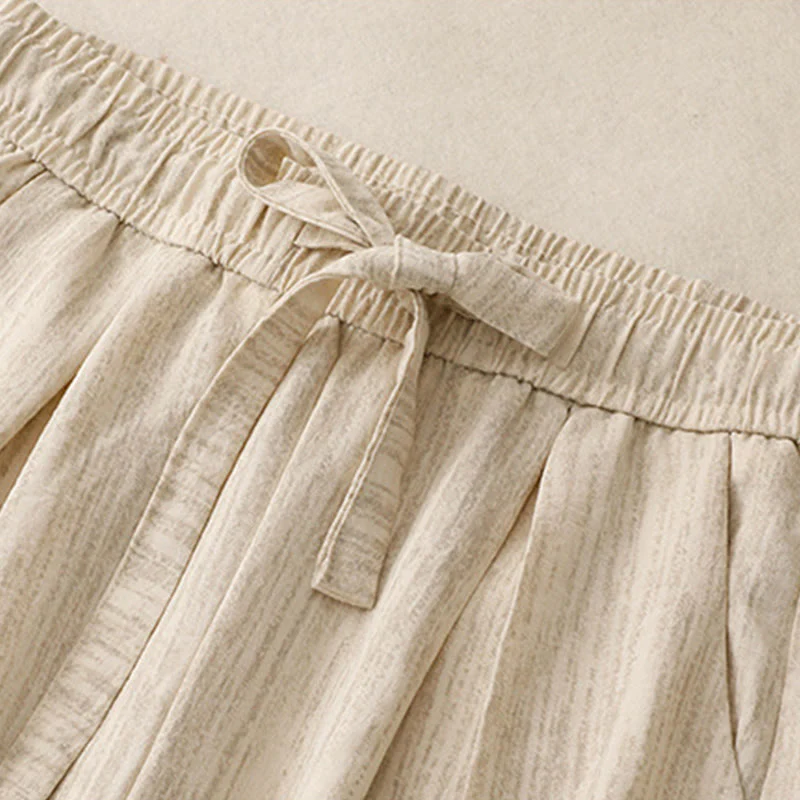 Pantaloni da donna in cotone a gamba larga con tasche, modello Buddha Stones, casual, estivi, con lacci e texture. - Image 3