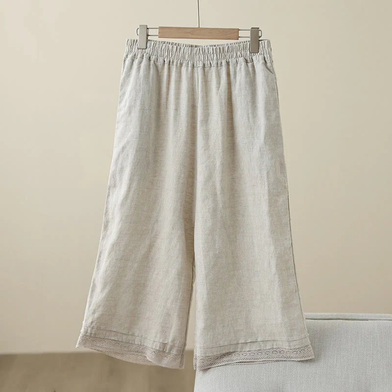 Pantaloni da donna in cotone a gamba larga con tasche, modello Buddha Stones Commute, modello retrò in pizzo semplice patchwork, lunghezza 7-8