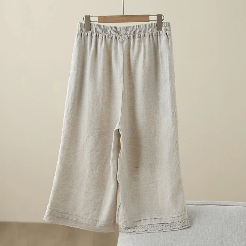 Pantaloni da donna in cotone a gamba larga con tasche, modello Buddha Stones Commute, modello retrò in pizzo semplice patchwork, lunghezza 7-8 - Image 2