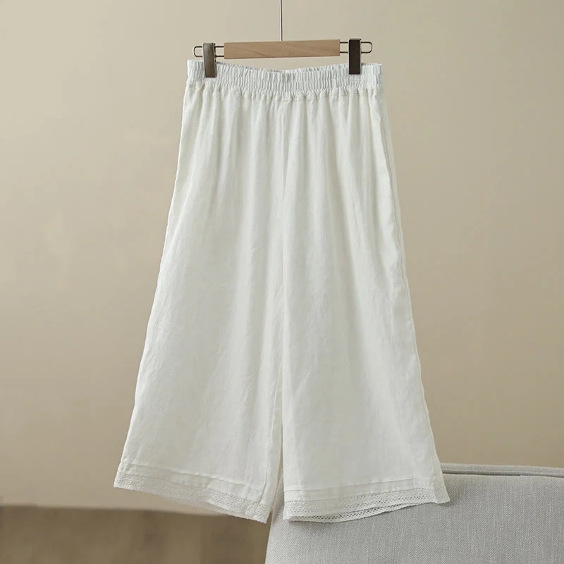 Pantaloni da donna in cotone a gamba larga con tasche, modello Buddha Stones Commute, modello retrò in pizzo semplice patchwork, lunghezza 7-8 - Image 20