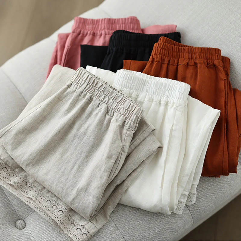 Pantaloni da donna in cotone a gamba larga con tasche, modello Buddha Stones Commute, modello retrò in pizzo semplice patchwork, lunghezza 7-8 - Image 29