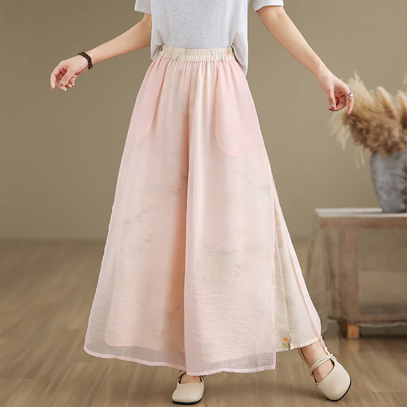 Pantaloni da donna in cotone a gamba larga con tasche, stampa vintage primaverile con motivo a piante, design a doppio strato, Buddha Stones - Image 11