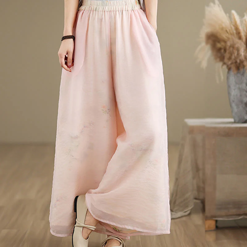 Pantaloni da donna in cotone a gamba larga con tasche, stampa vintage primaverile con motivo a piante, design a doppio strato, Buddha Stones - Image 12