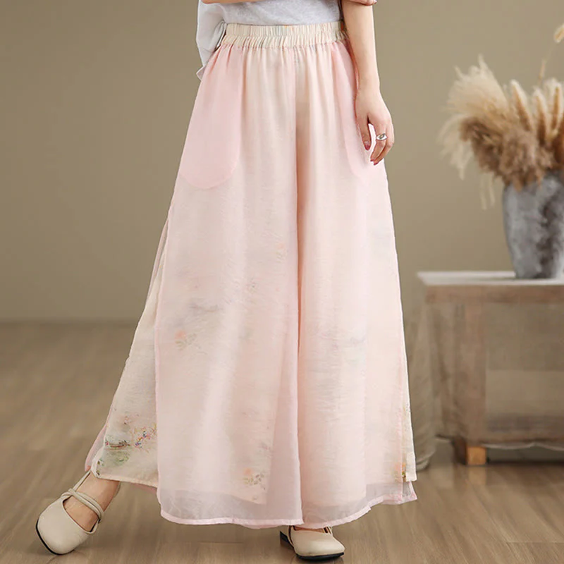 Pantaloni da donna in cotone a gamba larga con tasche, stampa vintage primaverile con motivo a piante, design a doppio strato, Buddha Stones - Image 16
