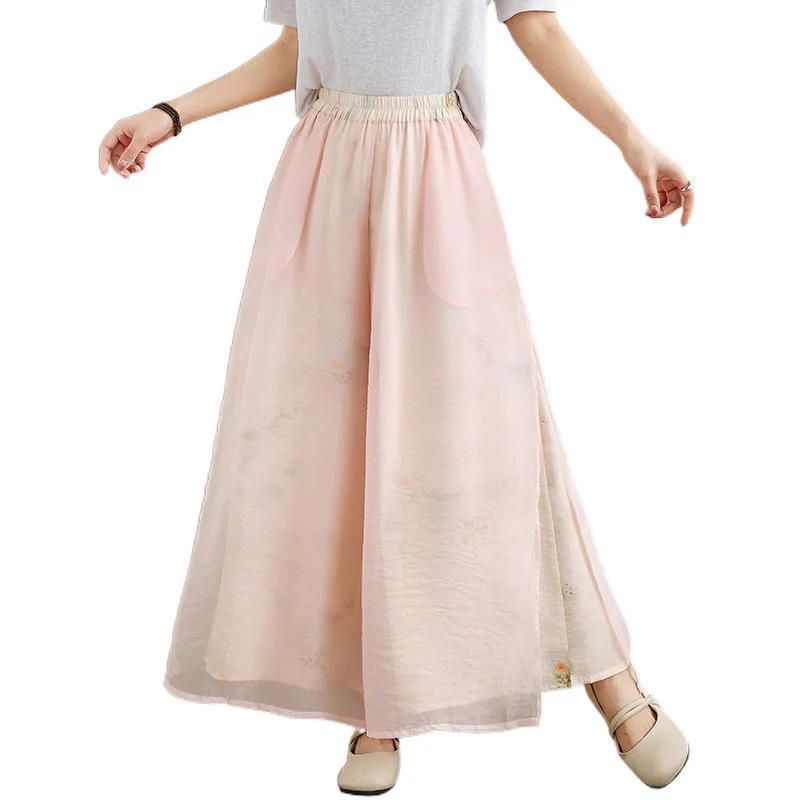 Pantaloni da donna in cotone a gamba larga con tasche, stampa vintage primaverile con motivo a piante, design a doppio strato, Buddha Stones - Image 19