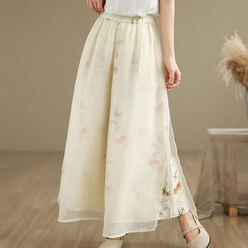 Pantaloni da donna in cotone a gamba larga con tasche, stampa vintage primaverile con motivo a piante, design a doppio strato, Buddha Stones - Image 22