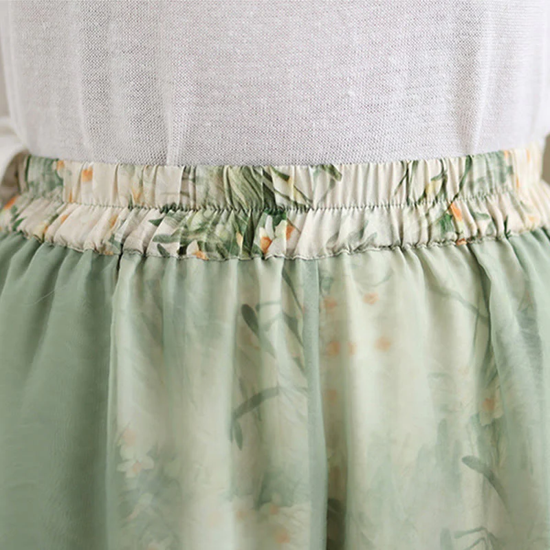 Pantaloni da donna in cotone a gamba larga con tasche, stampa vintage primaverile con motivo a piante, design a doppio strato, Buddha Stones - Image 8