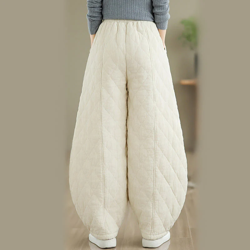 Pantaloni da donna in cotone con motivo a rombi invernali Buddha Stones e tasche - Image 13