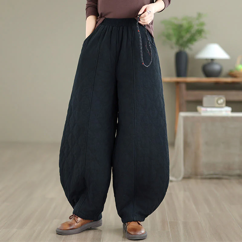 Pantaloni da donna in cotone con motivo a rombi invernali Buddha Stones e tasche - Image 15