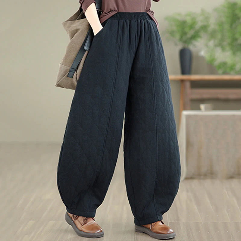 Pantaloni da donna in cotone con motivo a rombi invernali Buddha Stones e tasche - Image 16