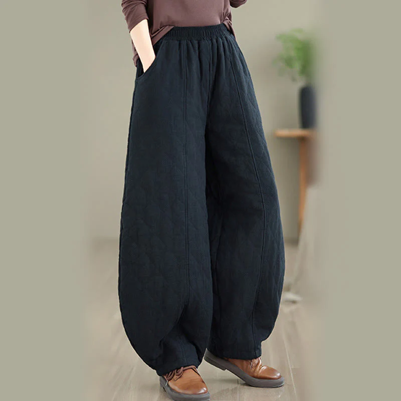 Pantaloni da donna in cotone con motivo a rombi invernali Buddha Stones e tasche - Image 17