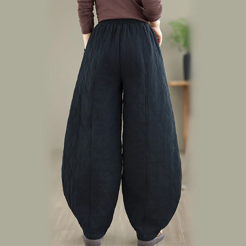 Pantaloni da donna in cotone con motivo a rombi invernali Buddha Stones e tasche - Image 18