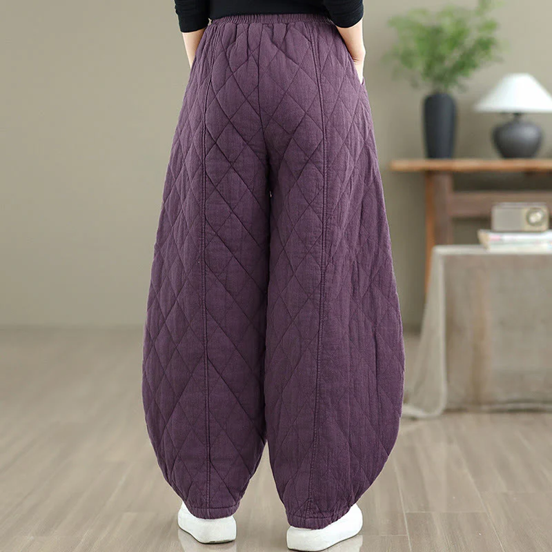 Pantaloni da donna in cotone con motivo a rombi invernali Buddha Stones e tasche - Image 23