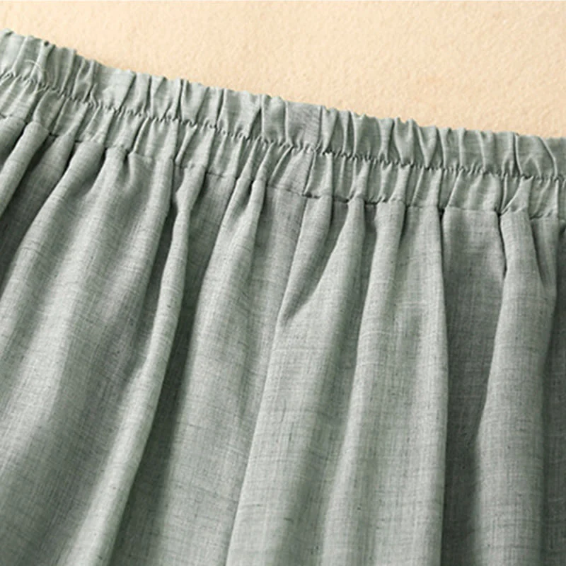 Pantaloni da donna in cotone e lino a gamba larga con tasche, orlo con bottoni a rana e design a fessura , Buddha Stones - Image 19