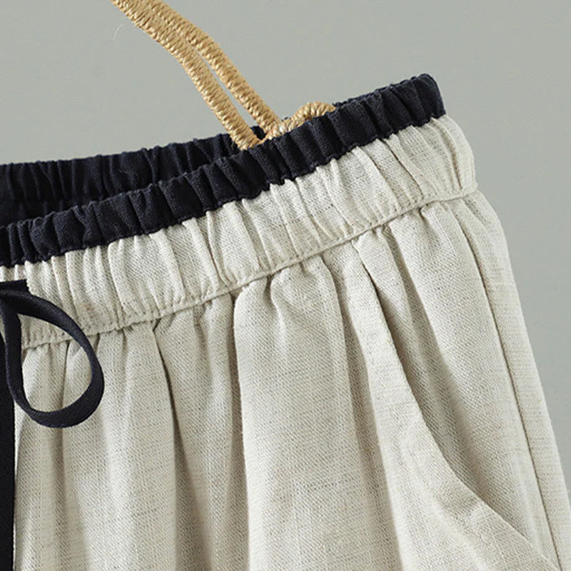 Pantaloni da donna in cotone e lino con coulisse a contrasto, modello Buddha Stones, con tasche e gamba larga - Image 11