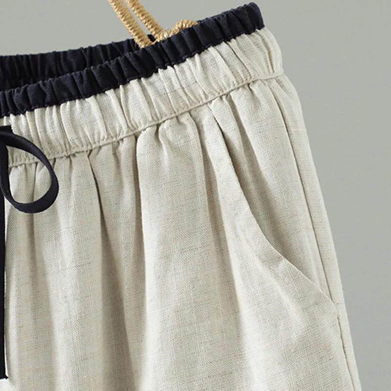 Pantaloni da donna in cotone e lino con coulisse a contrasto, modello Buddha Stones, con tasche e gamba larga - Image 12