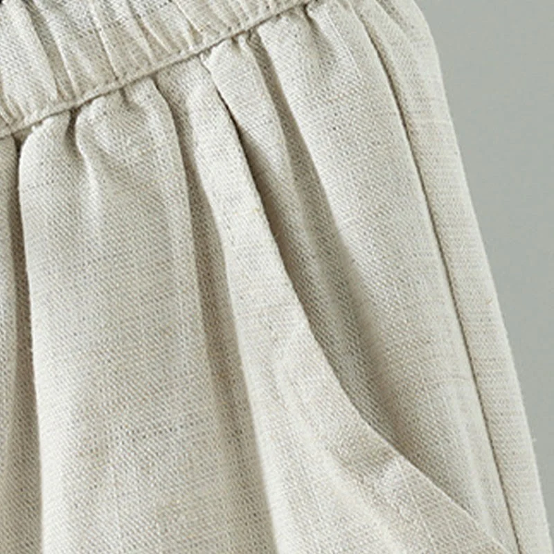 Pantaloni da donna in cotone e lino con coulisse a contrasto, modello Buddha Stones, con tasche e gamba larga - Image 13