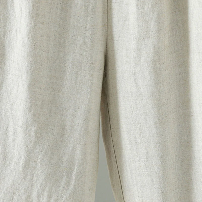 Pantaloni da donna in cotone e lino con coulisse a contrasto, modello Buddha Stones, con tasche e gamba larga - Image 15