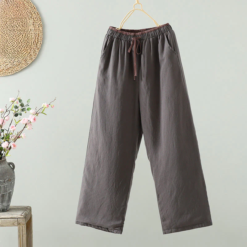Pantaloni da donna in cotone e lino con coulisse a contrasto, modello Buddha Stones, con tasche e gamba larga - Image 18