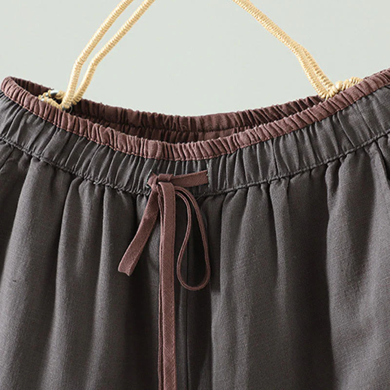 Pantaloni da donna in cotone e lino con coulisse a contrasto, modello Buddha Stones, con tasche e gamba larga - Image 19