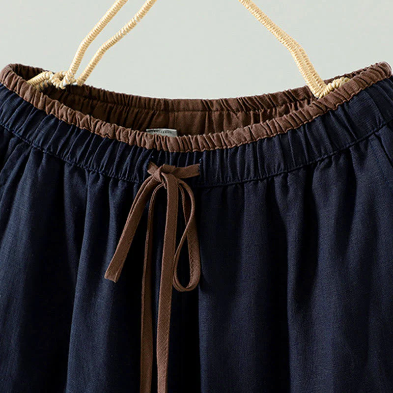 Pantaloni da donna in cotone e lino con coulisse a contrasto, modello Buddha Stones, con tasche e gamba larga - Image 3