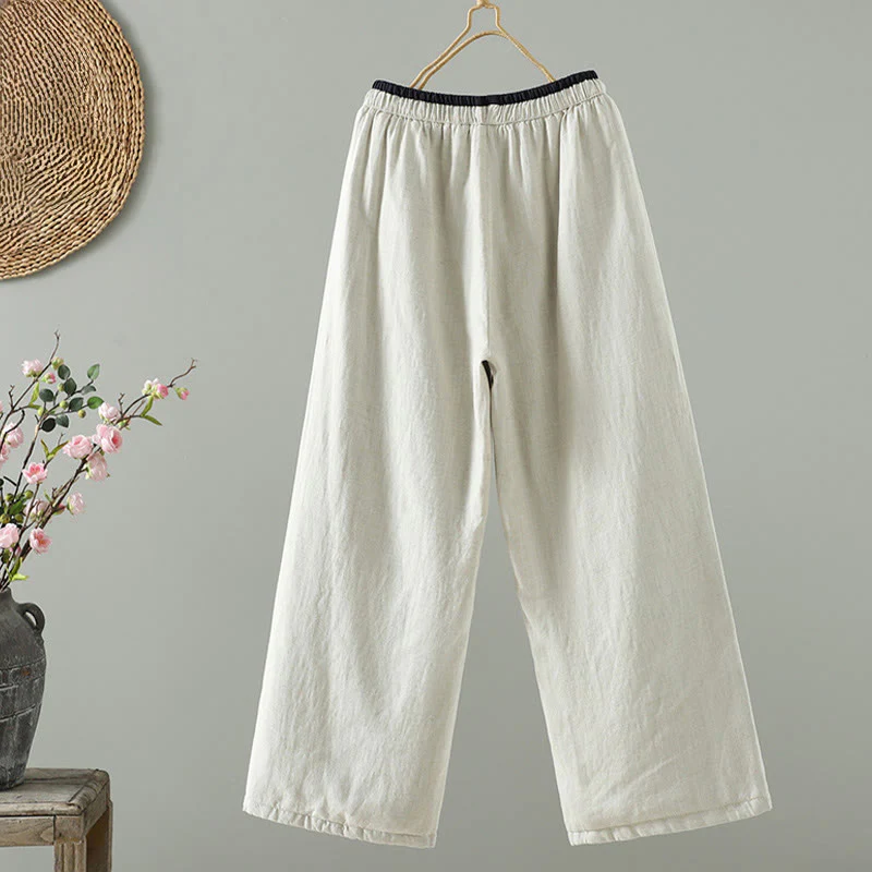 Pantaloni da donna in cotone e lino con coulisse a contrasto, modello Buddha Stones, con tasche e gamba larga - Image 8