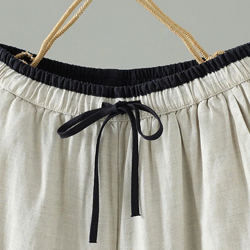 Pantaloni da donna in cotone e lino con coulisse a contrasto, modello Buddha Stones, con tasche e gamba larga - Image 9
