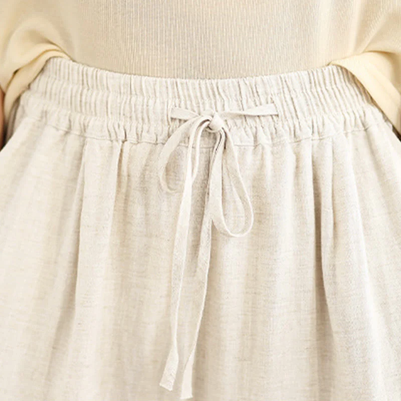 Pantaloni da donna in cotone e lino con coulisse, tinta unita, con tasche, modello Buddha Stones, lunghezza 7-8 - Image 7
