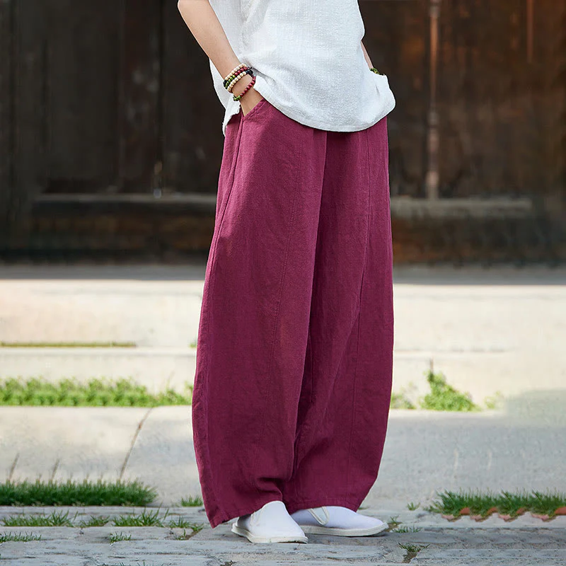 Pantaloni da donna in cotone ramiè con Buddha Stones, casual, tinta unita, con elastico in vita e fodera in pile - Image 15