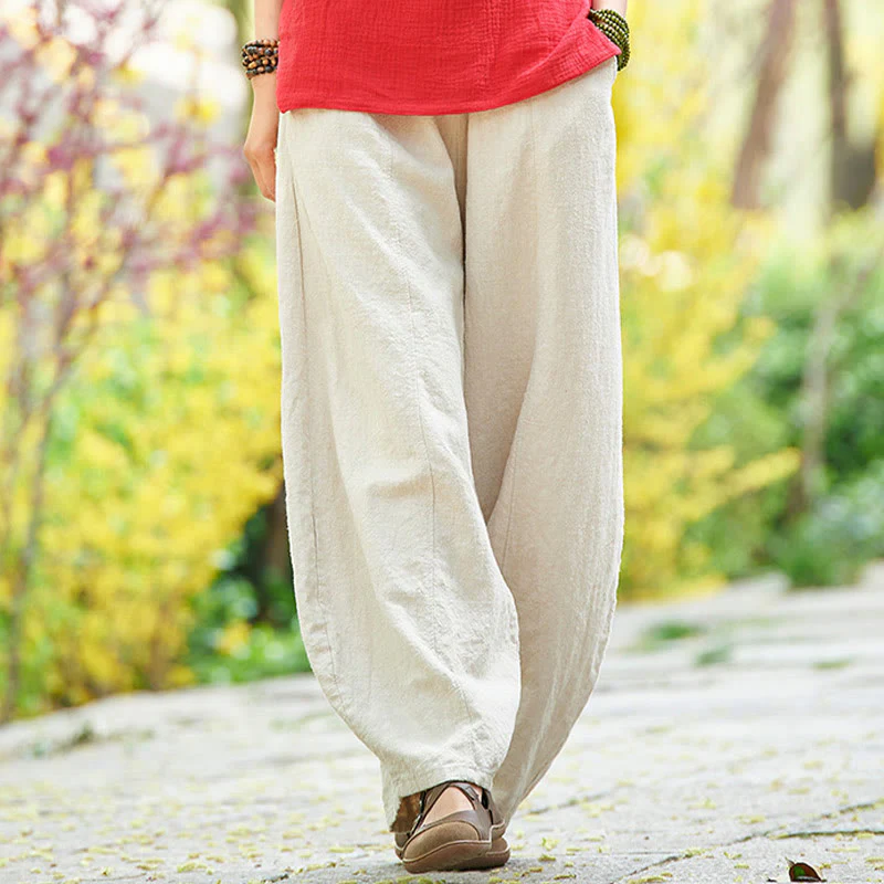 Pantaloni da donna in cotone ramiè con Buddha Stones, casual, tinta unita, con elastico in vita e fodera in pile - Image 3