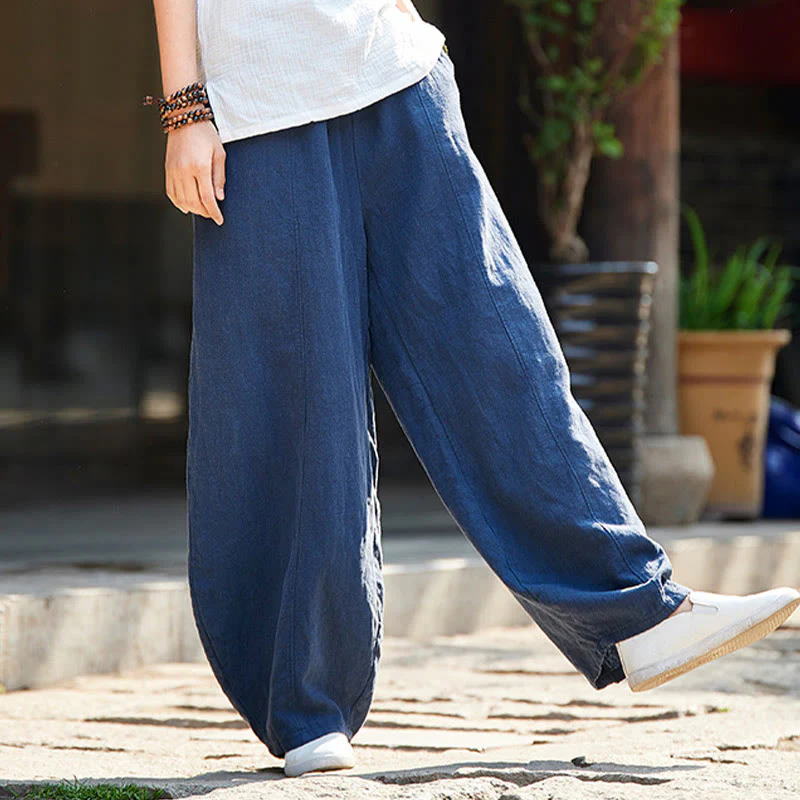 Pantaloni da donna in cotone ramiè con Buddha Stones, casual, tinta unita, con elastico in vita e fodera in pile - Image 33