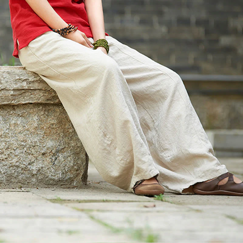 Pantaloni da donna in cotone ramiè con Buddha Stones, casual, tinta unita, con elastico in vita e fodera in pile - Image 5