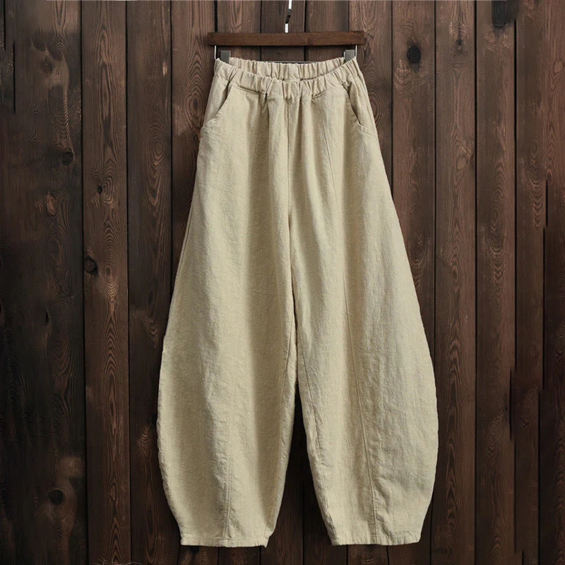 Pantaloni da donna in cotone ramiè con Buddha Stones, casual, tinta unita, con elastico in vita e fodera in pile - Image 9
