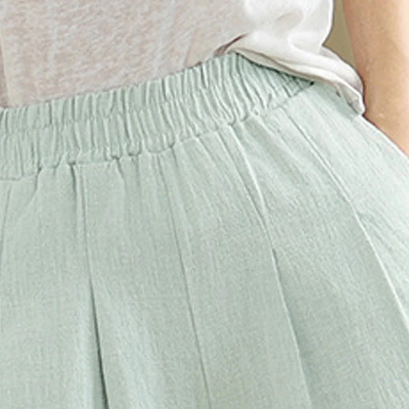 Pantaloni da donna in lino di cotone con tasche, casual, tinta unita, con elastico in vita , Buddha Stones - Image 35