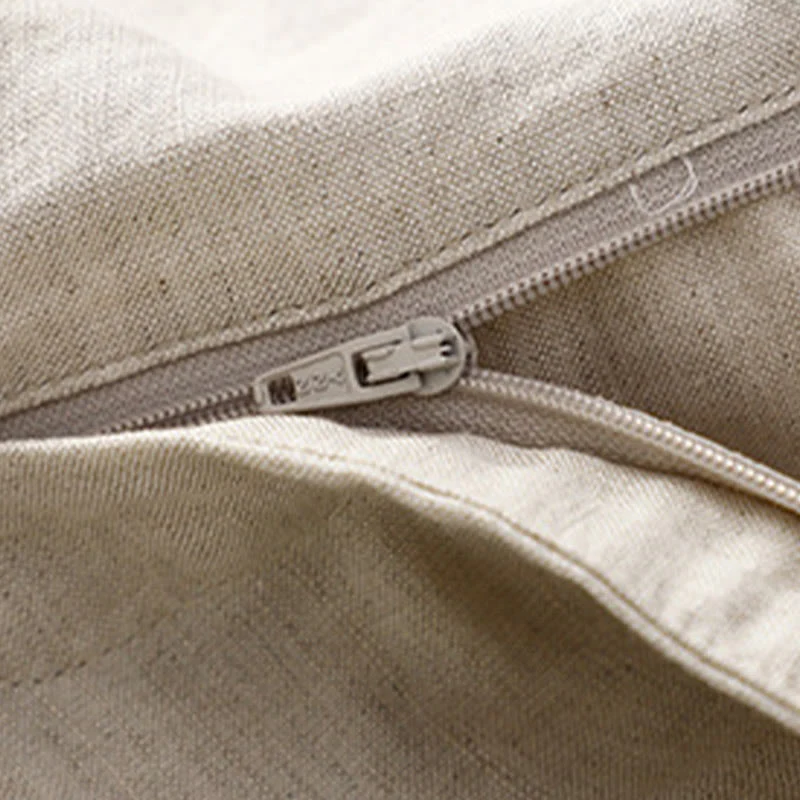 Pantaloni da donna in lino di cotone elasticizzato con tasche, tinta unita, bottoni anteriori e posteriori , Buddha Stones - Image 8
