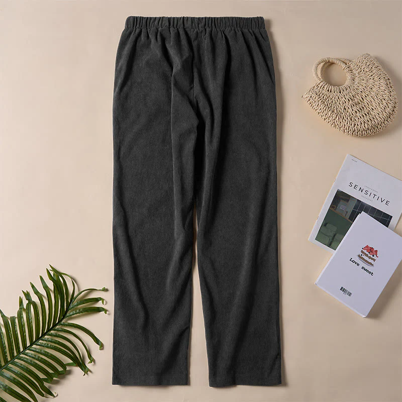 Pantaloni da donna in velluto a coste color puro Buddha Stones con tasche - Image 15