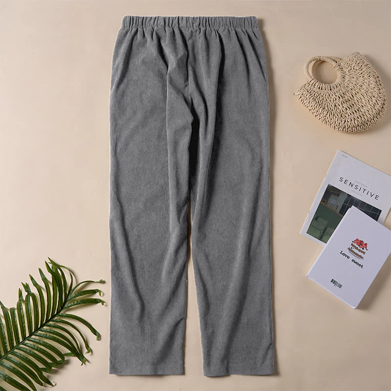 Pantaloni da donna in velluto a coste color puro Buddha Stones con tasche - Image 17