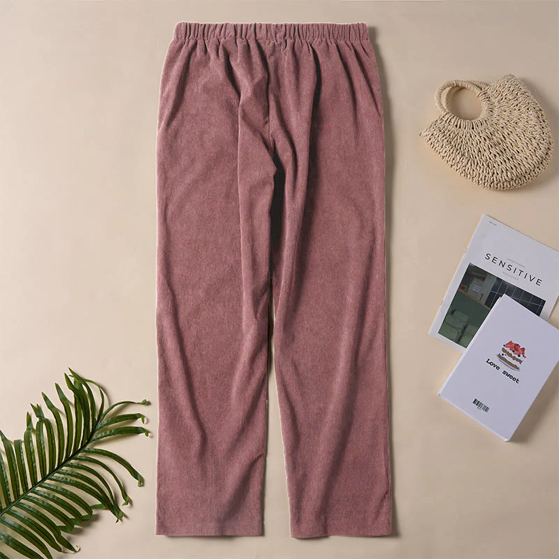 Pantaloni da donna in velluto a coste color puro Buddha Stones con tasche - Image 19