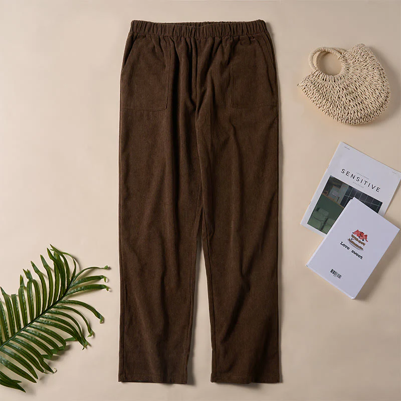 Pantaloni da donna in velluto a coste color puro Buddha Stones con tasche - Image 3