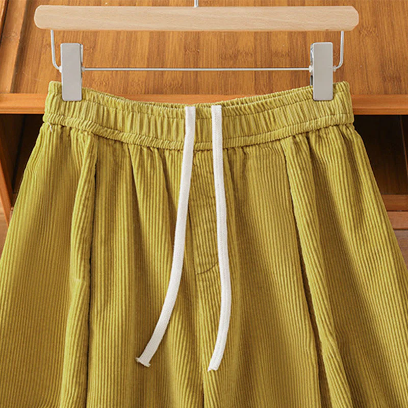 Pantaloni da donna in velluto a coste con elastico in vita, lunghezza 7-8, gamba larga, Buddha Stones - Image 5