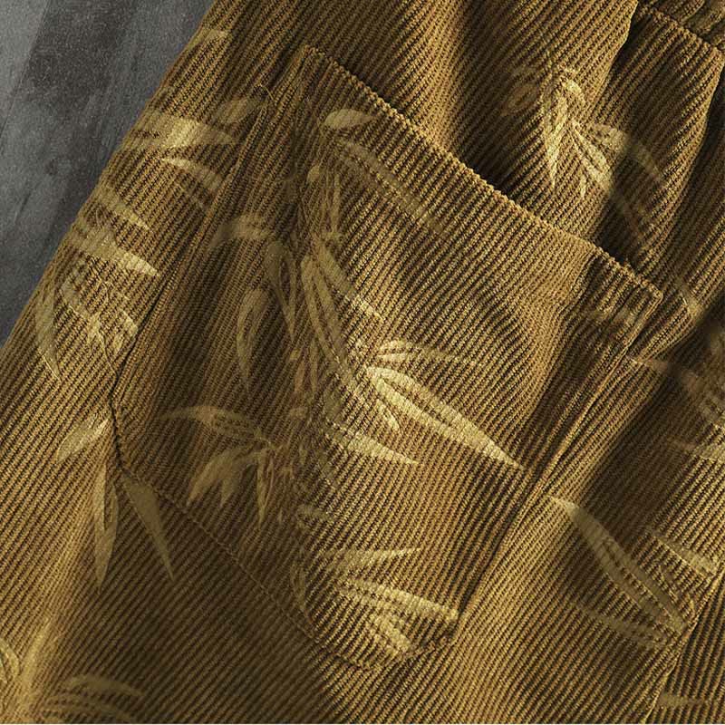 Pantaloni da uomo a gamba larga in velluto a coste con coulisse, in cotone, con tasche, motivo Buddha Stones Bamboo Leaves - Image 10