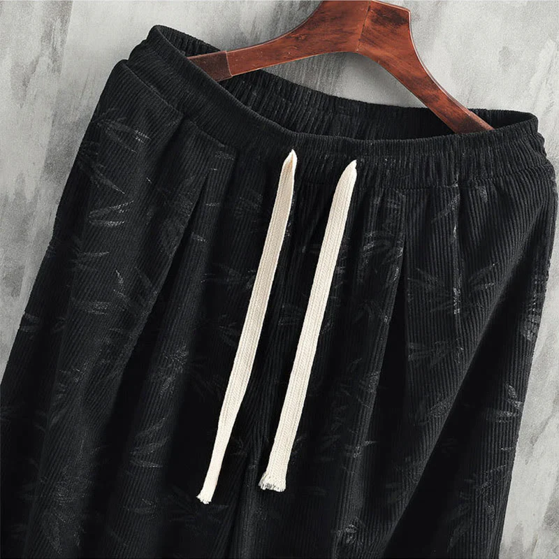 Pantaloni da uomo a gamba larga in velluto a coste con coulisse, in cotone, con tasche, motivo Buddha Stones Bamboo Leaves - Image 16