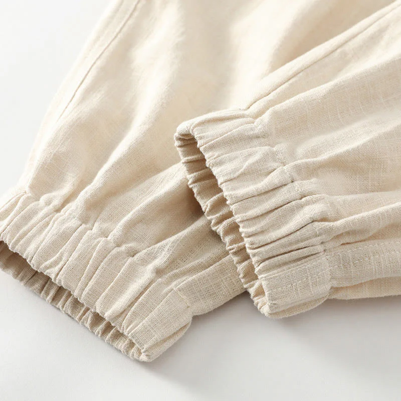 Pantaloni da uomo affusolati con tasche, lunghezza alla caviglia, in lino, cotone e ramiè estivo Buddha Stones - Image 10