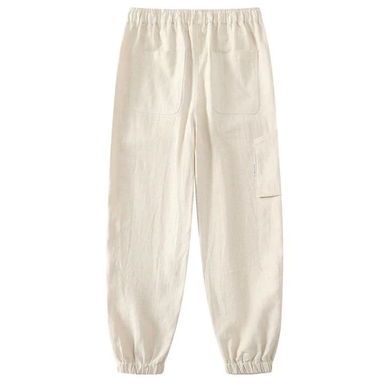 Pantaloni da uomo affusolati con tasche, lunghezza alla caviglia, in lino, cotone e ramiè estivo Buddha Stones - Image 2