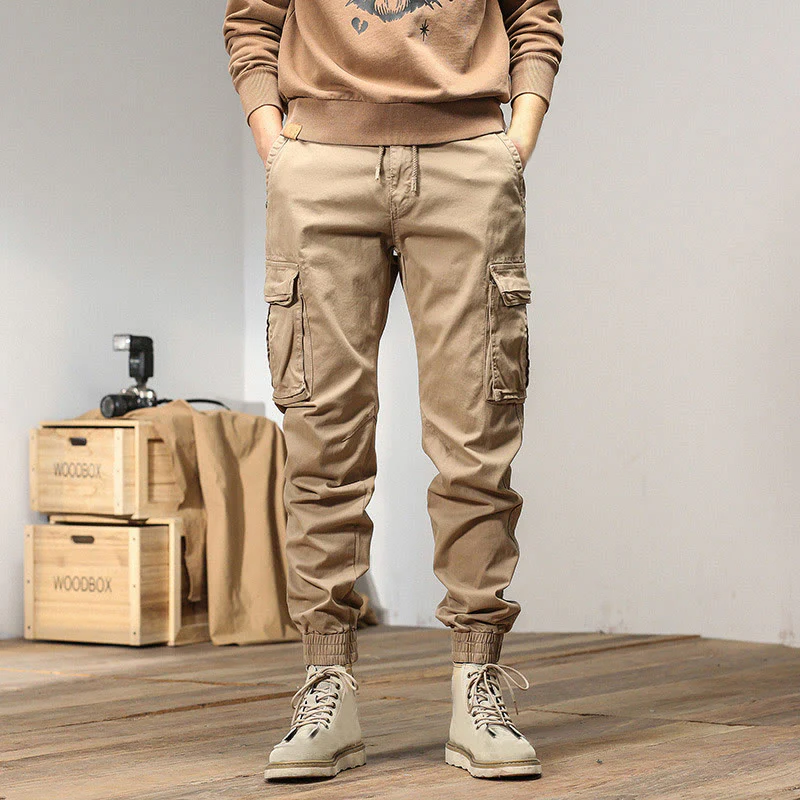 Pantaloni da uomo affusolati con tasche, polsini elastici estivi in cotone Buddha Stones