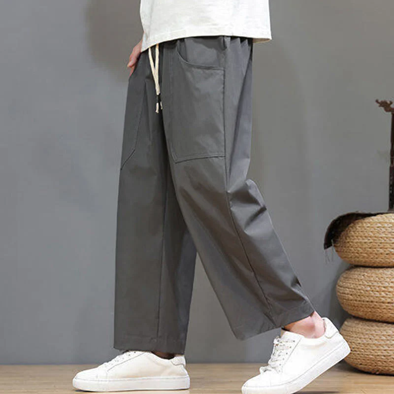Pantaloni da uomo con tasche, lunghezza 7-8, gamba dritta, tinta unita, coulisse, estate , Buddha Stones - Image 12